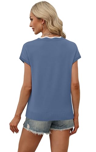 Image of WIHOLL Womens Summer Tops Cap Sleeve Sweater V Neck Shirts Beach Vacation Clothes Business Casual Fashion Clothing