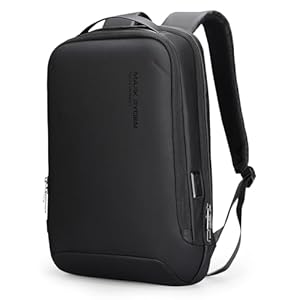 MARK RYDEN Mochila delgada para laptop para hombres, mochila de alta tecnología con carcasa resistente a los arañazos y puerto de carga USB, mochila de negocios impermeable ideal para trabajar, viajar, uso diario, Negro puro, 11.8 x 4.3 x 16.5 inch, Portátil