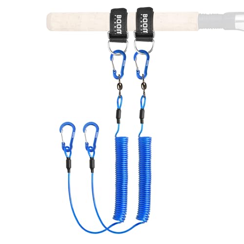 Booms Fishing T02 Fishing Pole Tether - 5.9' Belt & Kayak Leash - Heavy Duty Lanyard for Fishing Tools & Paddles - Blue (2pcs)