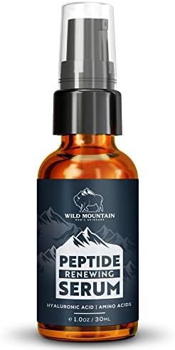 Wild Mountain Peptide Face Serum for Men - Mens Face Care with Hydrating Hyaluronic Acid & Collagen Boosting Amino Acids - Antiaging for Men & Skin Brightening Serum for Men - 1 oz
