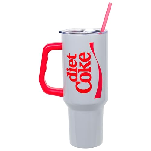 Image of Silver Buffalo Coca Cola Diet Coke Vertical Ribbon 40oz Stainless Steel Tumbler w Handle