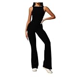 LXHZSY Mono Mujer Elegante Mono de Yoga de una Pieza con Espalda Descubierta y Huecos for Mujer, Deportivo, sin Mangas, for Gimnasio, Entrenamiento, Ajustado, Acampanado(Black,S)