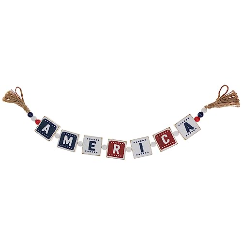 Boston International Wood Garland with Tassels 4th of July Americana Wall Hanging Décor, No Size, America