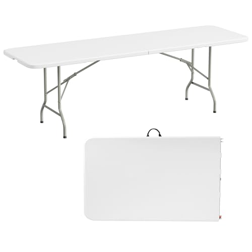 Elevon 8 Feet Heavy Duty Folding Table with Adjustable Height, Fold-in-Half Portable Table for Indoor Outdoor Use - Camping, Picnic, Party, Wedding, Dining, Utility Table