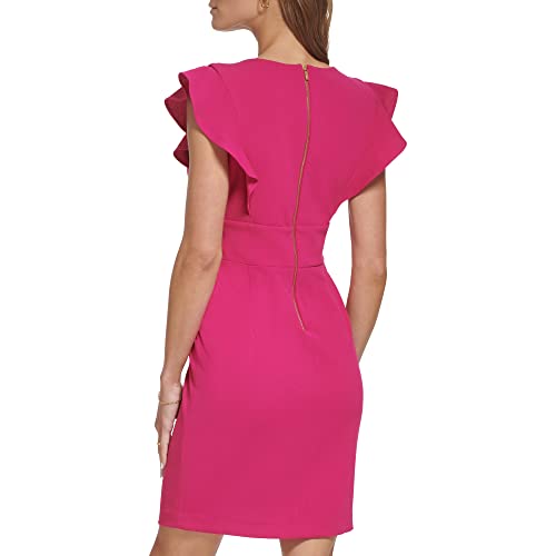 Vestido de manga con volantes DKNY rosa talle 10 con elegante cuello en V 3