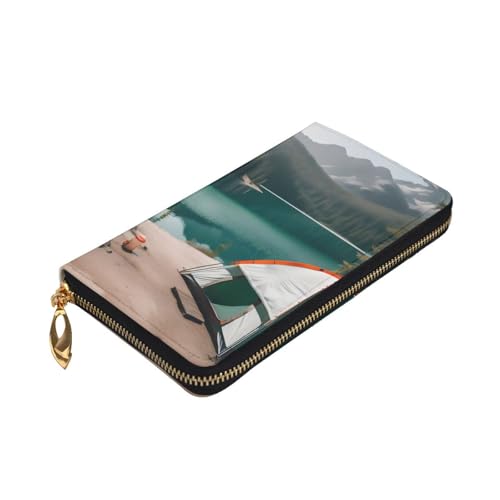 Portefeuille en cuir avec compartiments et porte-cartes camping