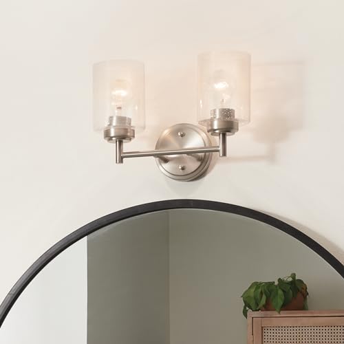 Image of Kichler Winslow 12.75 inch Vanity Light in Brushed Nickel, 2-Light Transitional Bathroom Light with Clear Seeded Glass. (12.75 inch W x 9.25 inch H), 45885NI