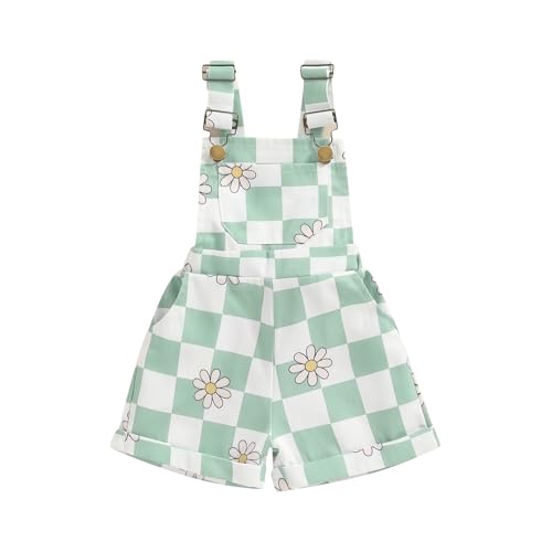 Image of Ayalinggo Toddler Baby Girl Sunflower Print Overalls Shorts with Pocket Suspender Trousers Cute Summer Clothing Outfit
