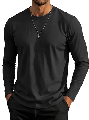 Image of GOLDPKF Men's Long Sleeve T Shirt Cotton Crew Neck Shirt Mens Casual Tops Basic Full Sleeve Tshirts for Gents Black XXL