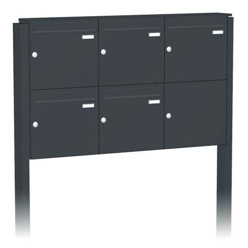 Briefkastenanlage | KNOBLOCH | Freistehend zum Einbetonieren | Anthrazit | 5-Fach | senkrechte Kästen