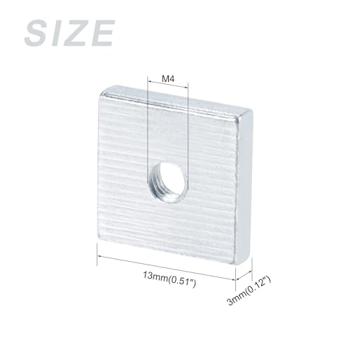 METALLIXITY Vierkantmuttern (M4x13x3mm) 25 Stück, Muttern aus Kohlenstoffstahl - für Möbelbau, mechanische Ausrüstung, Befestigungselemente, Silberfarben