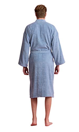 Image of Men's Turkish Terry Kimono Style Bathrobe - 100% Cotton Robe for Men - Comfortable & Absorbent - Soft & Cozy Wear