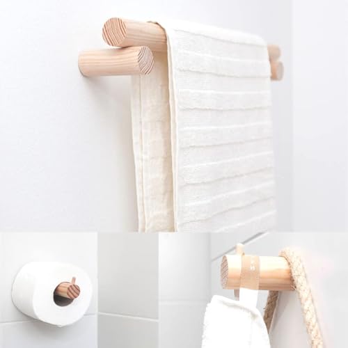 Accesorios de Baño, Toalleros y Accesorios de Baño de Madera Maciza de Pino, Diseño Nórdico Minimalista. 45cm