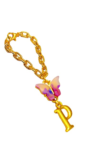 Morel Sturdy Rose Gold Watch Charm of Pink and Purple Butterfly and P Initial Diamond Alphabet Pendant, Watch Charm, Watch Accessories, Giftable for Wife, Sister or Friends Pack of 1 (B0B1PK9GFC) Amazon Price History, Amazon Price Tracker