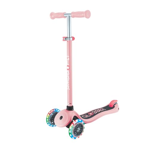 Globber Primo Lights - Patinete de 3 Ruedas para niños de 3 a 7 años, Rosa Pastel