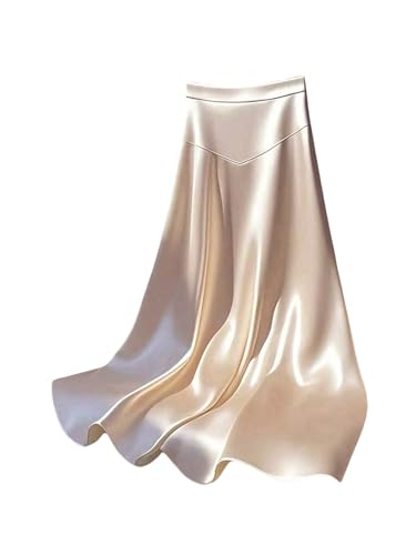 OYOANGLE Women's Satin A Line Maxi Skirt Elastic High Waisted Cocktail Party Long Skirts