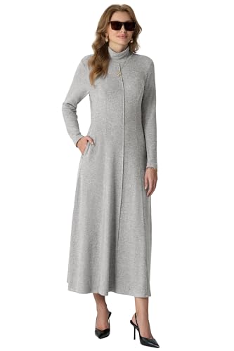 GRECERELLE Women's 2025 Fall Winter Casual Mock Neck Long Sleeve Flared Maxi Sweater Dress with Pockets (XS - 3XL)