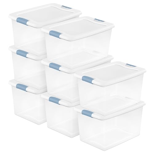Sterilite 8-Pack 64 Quart Latching Box, Clear Plastic Storage...