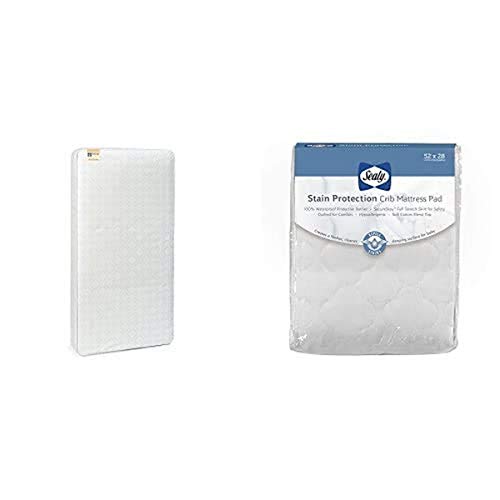 Sealy Baby Perfect Rest Waterproof Standard Toddler & Baby Crib Mattress and Stain Protection Waterproof Fitted Crib Mattress Pad
