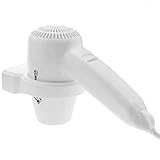 Modelo robusto, fabricado en plástico ABS de color blanco marfil. Incluye soporte de pared para guardar el secador.