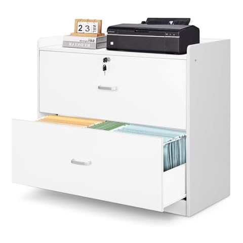 YORKING Wood Lateral File Cabinet with Lock, Storage Filing Cabinet with Full Extension Lockable Drawer Fits A4/Letter/Legal Size File Cabinets for Home Office Organizer, 2 Drawers Cover