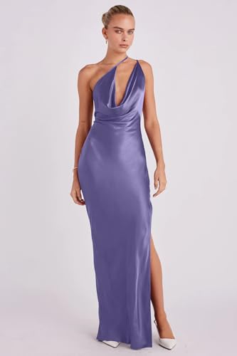 Image of Memoriesea Women's Low Cut Cowl Neck Open Back Tie Up Cocktail Party Maxi Dress Purple