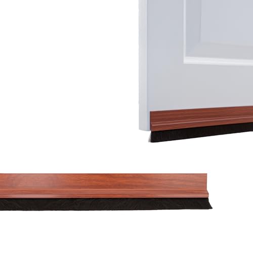 Amig - Burlete para Puertas de Entrada o de Paso - Burlete Adhesivo de sobreponer - Cepillo de Pelo - Lámina de plástico Entre la escobilla - 1 m - Sapelli - PVC