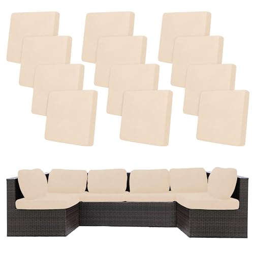 Image of 12Pcs Stretch Patio Cushion Covers,Outdoor Couch Covers Replacement,Outdoor Couch & Sofa Slipcovers,for Patio Furniture Cushion Covers,Washable Reusable Furniture Protector (Beige,Cover Only)