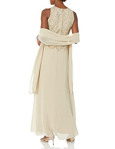 Image of J Kara Womens Plus Size Sleeveless Beaded Pop Over Long Dress with Scarf