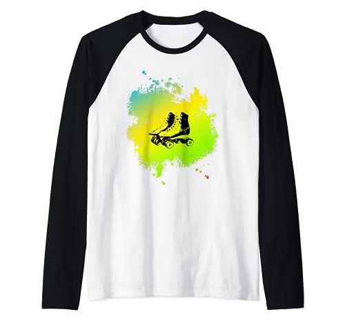 Retro Roller Skater for skating the Floor Raglan Baseball Tee, Black