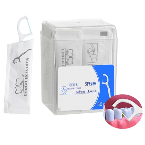Palillos de hilo dental, 50 unidades cada uno envuelto individualmente, palillos de hilo dental para dientes de hilo dental, palillos dentales, púas de hilo dental, el juego de viaje portátil perfecto