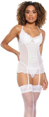 Coquette 85558: Mesh Gathered-Front Chemise with Ruffle Detail Wht M