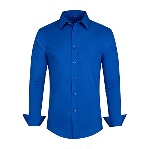 Yimoversal Men Royal Blue Button Down Dress Shirts Long Sleeve Casual Regular Fit Stretch Dress Shirt with Pocket Solid L