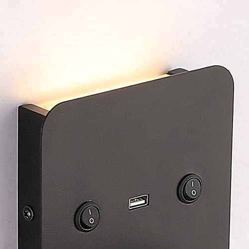 Image of LED Gooseneck Wall Mount Light Flexible Bedside Reading Lamp, Hardwired Wall Sconce with Switch, Modern Indoor Lighting Fixture, USB Charging Port, Headboard Lamps for Bedroom (6000K)