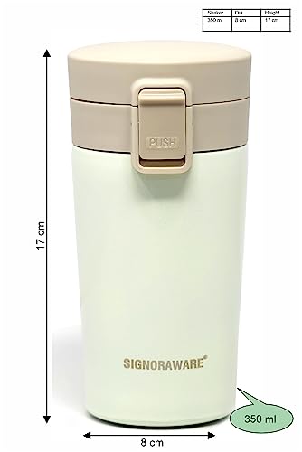 Image of Signoraware Hot Pour Coffeemate Insulated Mug, Vacuum Insulated Tea Coffee Mug, Travel Coffee Mug with Lid, 8 Hours Hot and 14 Hours Cold, 350 ml,Set of 1, White