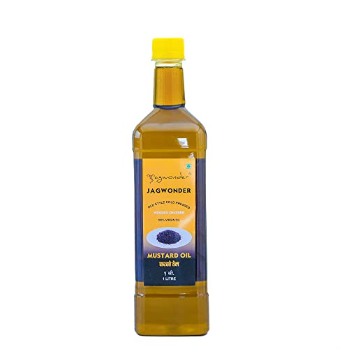 Image of Jagwonder Cold Pressed Mustard Oil 1 litre Wood pressed Kolhu /Kacchi Ghani /Chekku Natural Processed Chemical free Cold Pressed Mustard Oil for Cooking (1 L (Pack of 1))