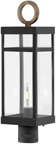 Hinkley Porter Large Post Top or Pier Mount Lantern - Lisa McDennon, Estate Series, 1-Light, Bulb Included, Aluminum, Clear Glass - Black with Burnished Bronze Accents