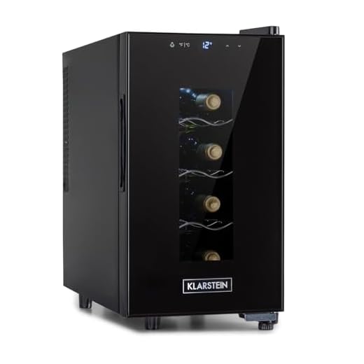 Klarstein Weinkühlschrank, Getränkekühlschrank Schmal, 1 Zone Kühlschrank mit Glastür, Getränkekühlschränke Freistehend, Weinkühlschrank Klein, Weinkühlschränke mit UV-Schutz, 11-18°C, 8 Flaschen