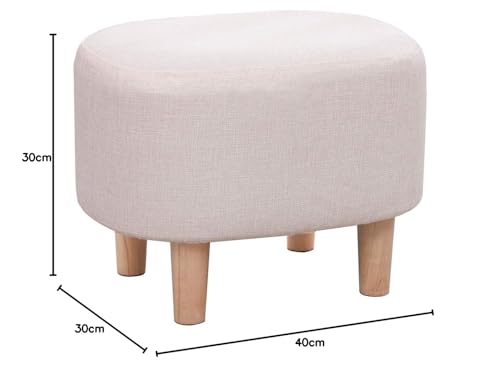 LEITING Ottoman Footstool Footrest Foot Stool Pouffe Padded Modern Home Living Room Bedroom Oval Seat with Removable Linen Stool Cover 4 Beech Wooden Legs (A-Beige) - Cosy Home Interiors LEITING Ottoman Footstool Footrest Foot Stool Pouffe Padded Modern Home Living Room Bedroom Oval Seat with Removable Linen Stool Cover 4 Beech Wooden Legs (A-Beige) - Image 3