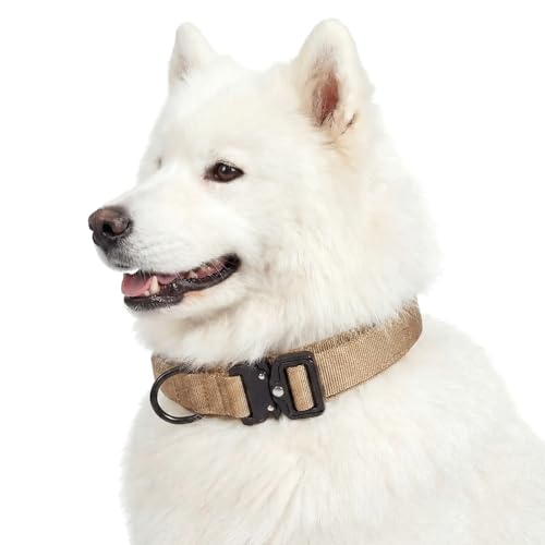 Relux Tactical Dog Collar with Handle - Adjustable Pet Collar Designed for Medium Dogs with Heavy-Duty Metal Buckle, Durable and Comfortable Dog Collar, Suitable for Medium Dogs (Brown, L)