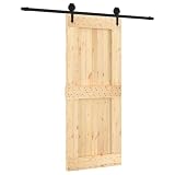 vidaXL Schiebetür Natürlich und Schwarz 85 x 210 cm Massivkiefer, Wohnzimmer-Tür, rechteckig und schick, moderne Holzschiebetür, stylische Raumtrennung auch für Übergänge