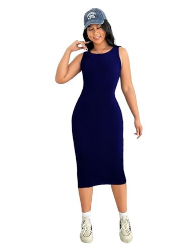 Toochki Dress For Women | Bodycon Fit Dress | Dresses For Women | One Piece Dress For Women | Blue Dress | Midi Length Dress | Lycra Dress | Sleeveless Dress For Women