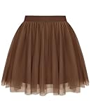 Lovasy Falda de Tutú para Mujer Corto 2 Capas De Tul Cintura Elástica Falda De Verano Falda De Fiesta De Graduación,Marrón Oscuro,S-M