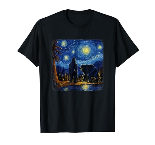 Bigfoot Starry Night Sasquatch Van Gogh Pintura Elefante Camiseta