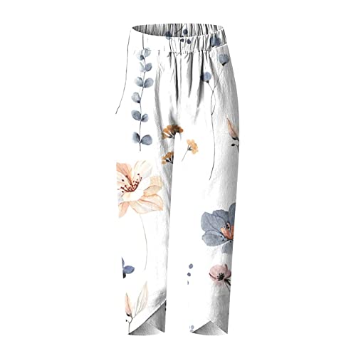 Yuzhih Retro Women Linen Harem Pants With Pockets Boho Comfy High Waist Dragonfly Print Loose Capri Pants Palazzo Trouser(Xx-Large,17-White) #TOP3