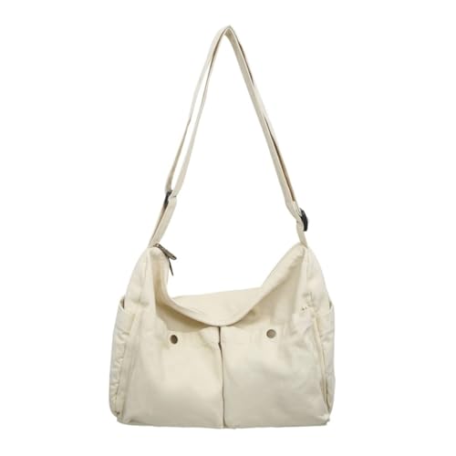 Sac à bandoulière en toile blanc avec plusieurs poches fonctionnelles et grand volume