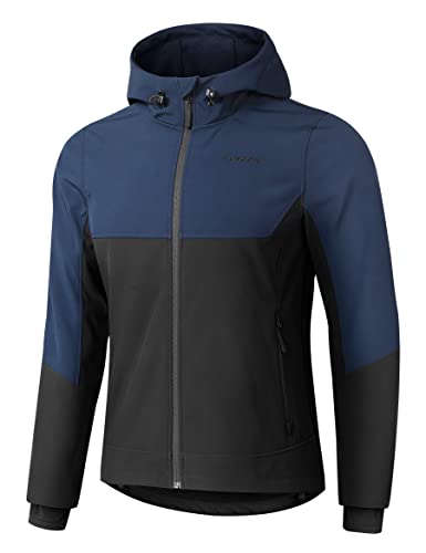 KUTOOK Men's Hooded Softshell Cycling Jacket Thermal Fleece Windbreaker Windproof Warm Jacket Outdoor Hiking