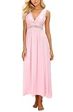 ALCEA ROSEA Womens Sleepwear Lace Lingerie Chemises V Neck Nightgown Long Sexy Sleep Dress Sleeveless Lace for Women Elegant (Light Pink-no, M)
