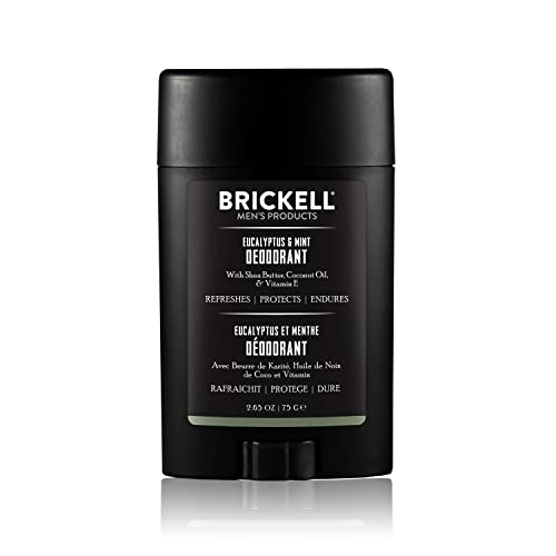 Brickell Men's Products Desodorante natural para hombres, natural y orgánico, sin aluminio, alcohol ni bicarbonato de sodio, 78 ml (Eucalipto y menta)