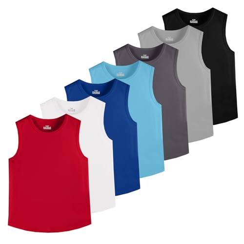 7 Pack Boys Tank Tops Kids Mesh Quick Dry Sleeveless Athletic Shirts Youth Workout Performance Tops(4T-18Y)